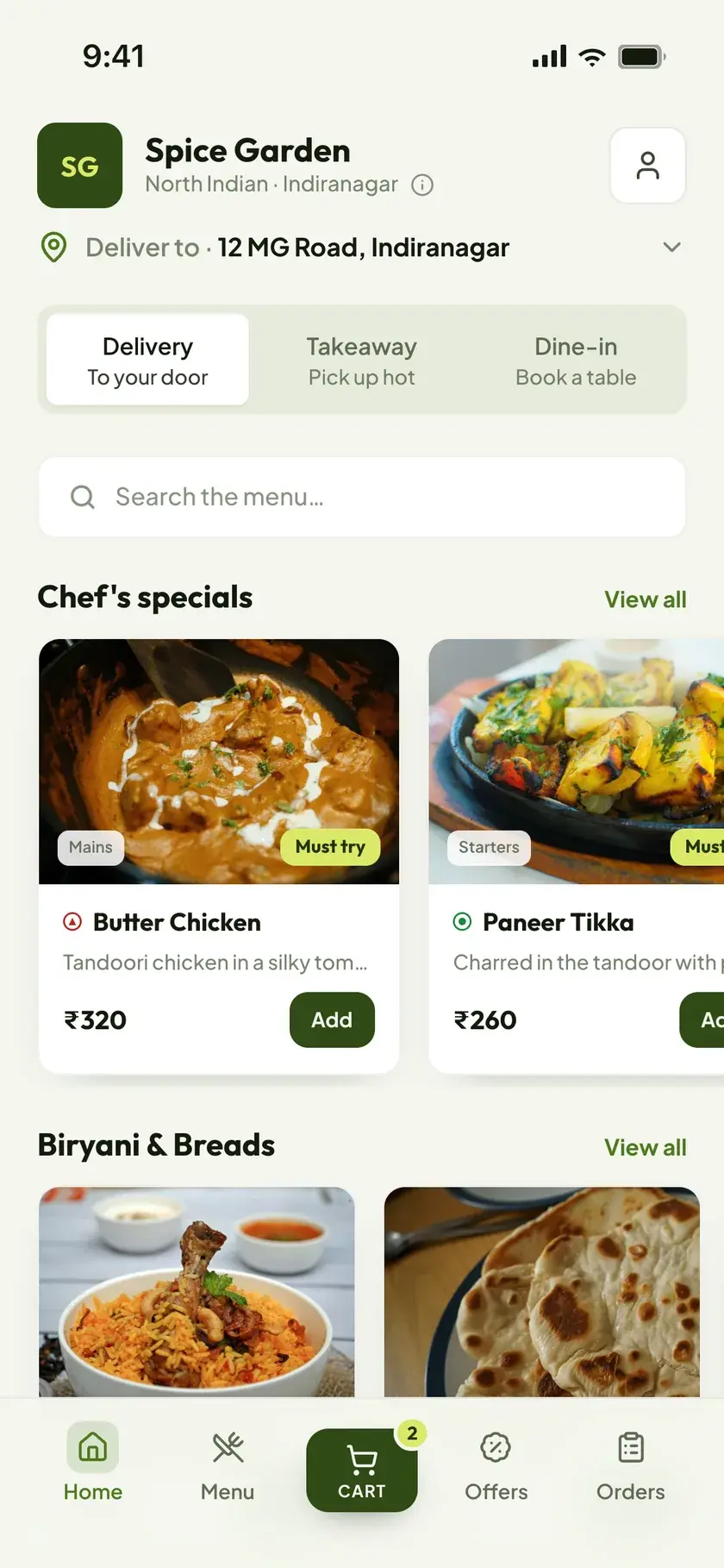 A restaurant's own ordering website and menu built on Menuthere, open on a phone
